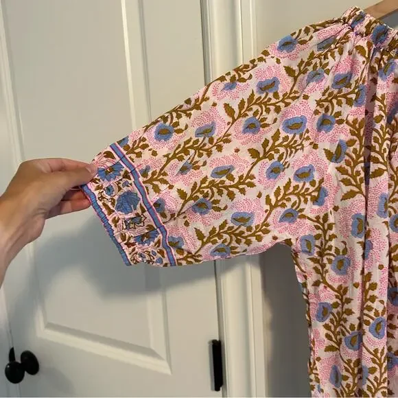 NWT Tuckernuck SZ Blockprints Pink Blue Floral Cotton Oversized Blouse Small - Picture 11 of 14